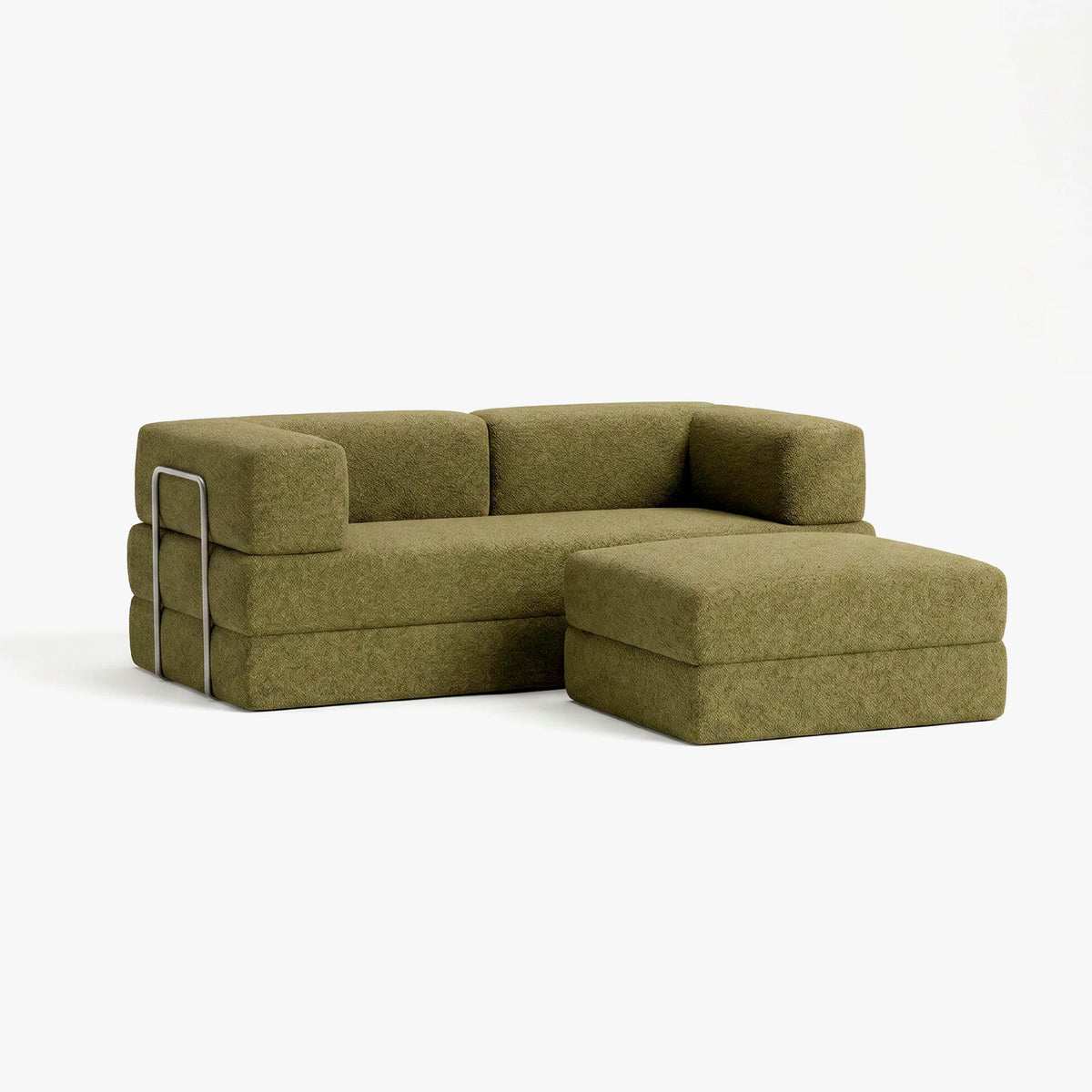 Sofá Cama Flowin com 1 Apoio de Pé em Boucle Plus Green