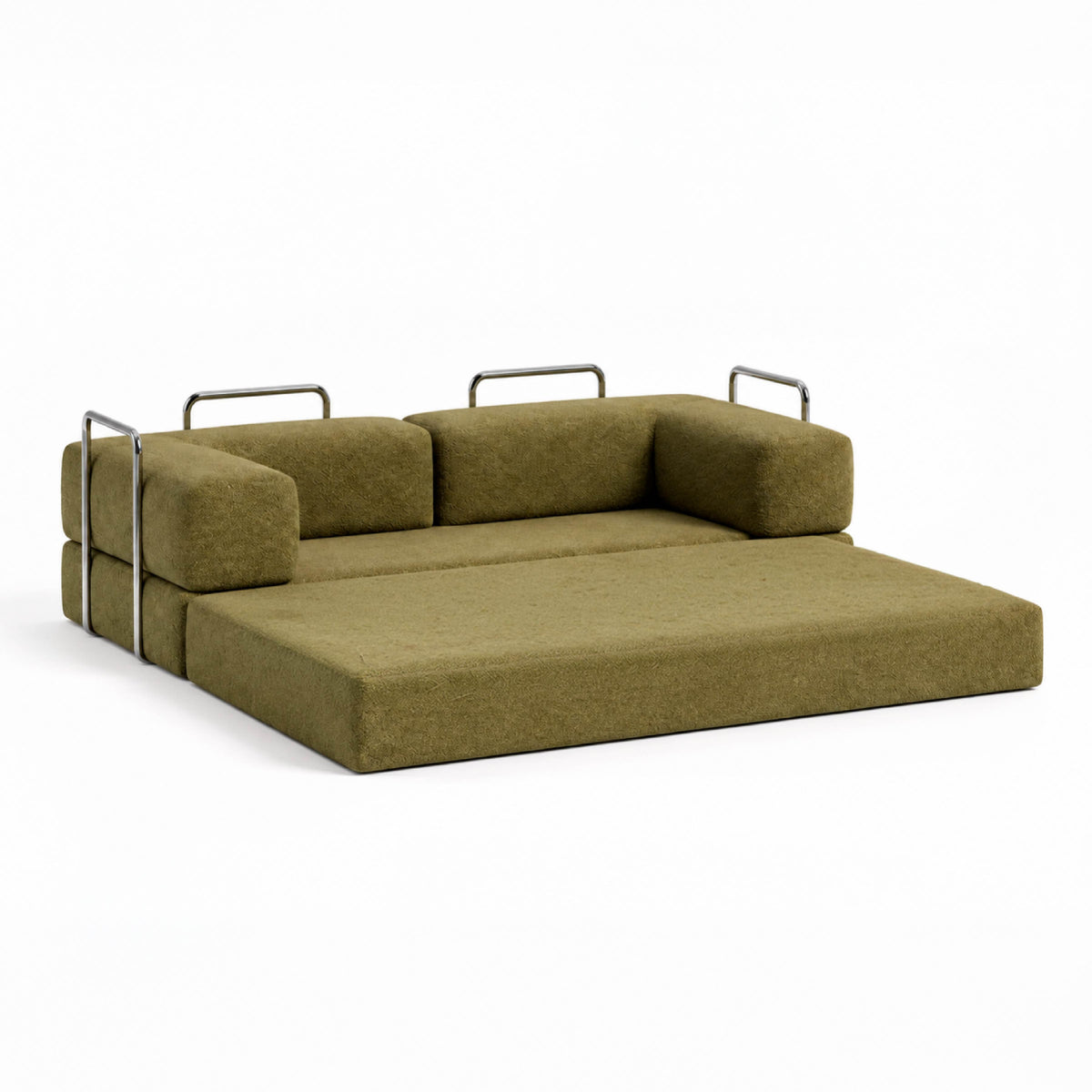 Sofá Cama Flowin com 1 Apoio de Pé em Boucle Plus Green