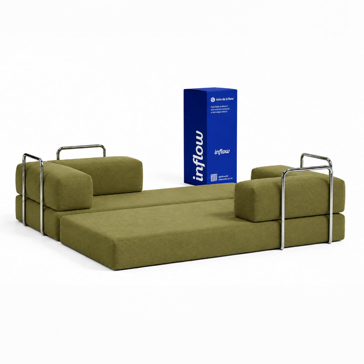 Sofá Cama Flowin com 1 Apoio de Pé em Boucle Plus Green