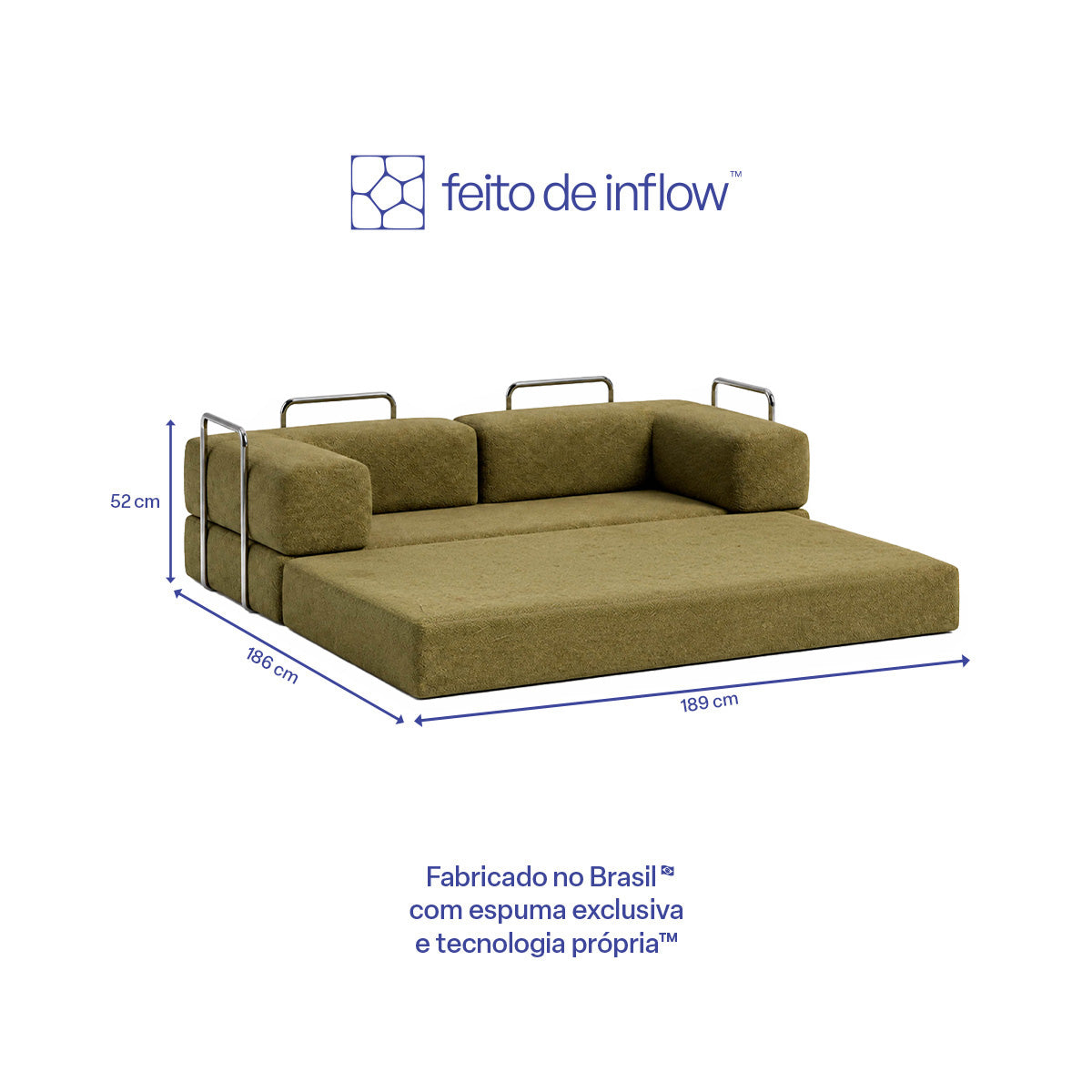 Sofá Cama Flowin com 1 Apoio de Pé em Boucle Plus Green
