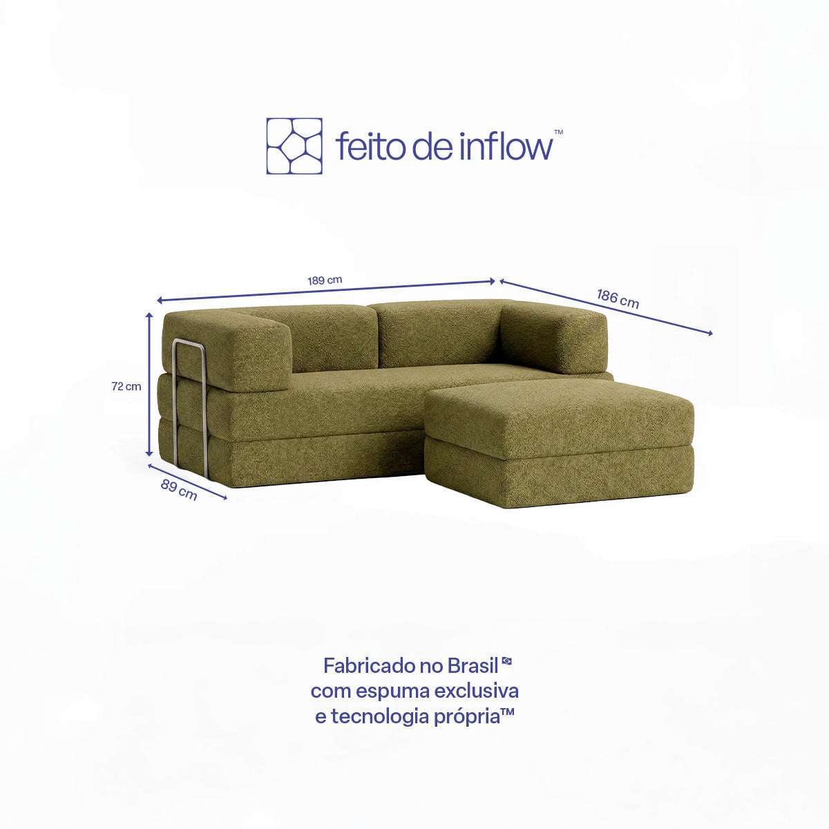 Sofá Cama Flowin com 1 Apoio de Pé em Boucle Plus Green