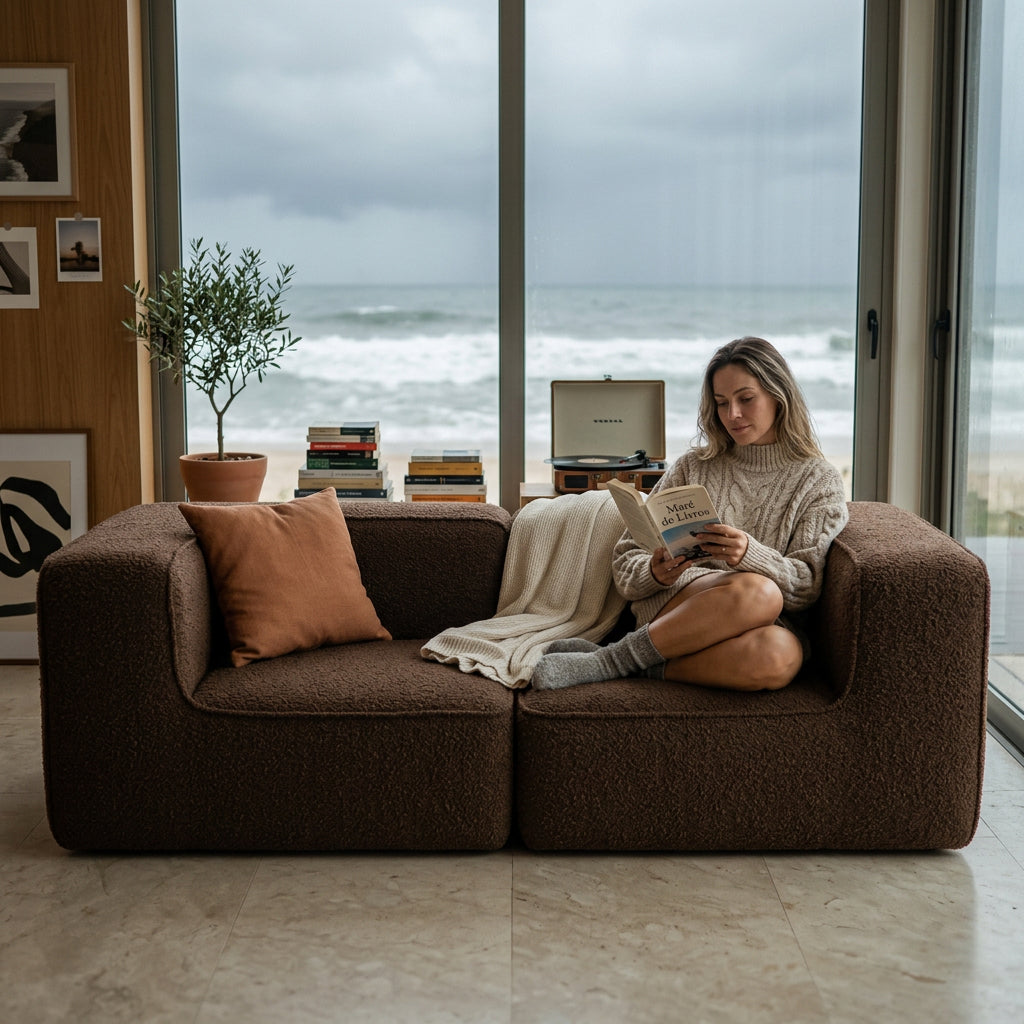 Sofá Modular Flow 2 Lugares 2 Cantos em Boucle Plus Marrom