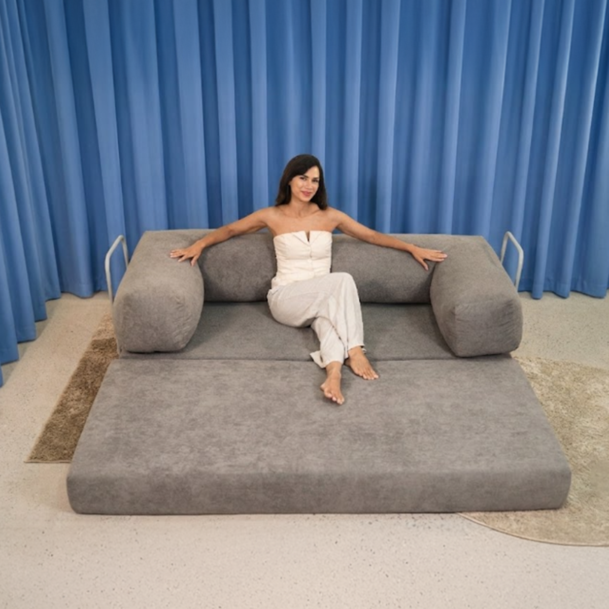 Sofá Cama Flowin em Boucle Cinza