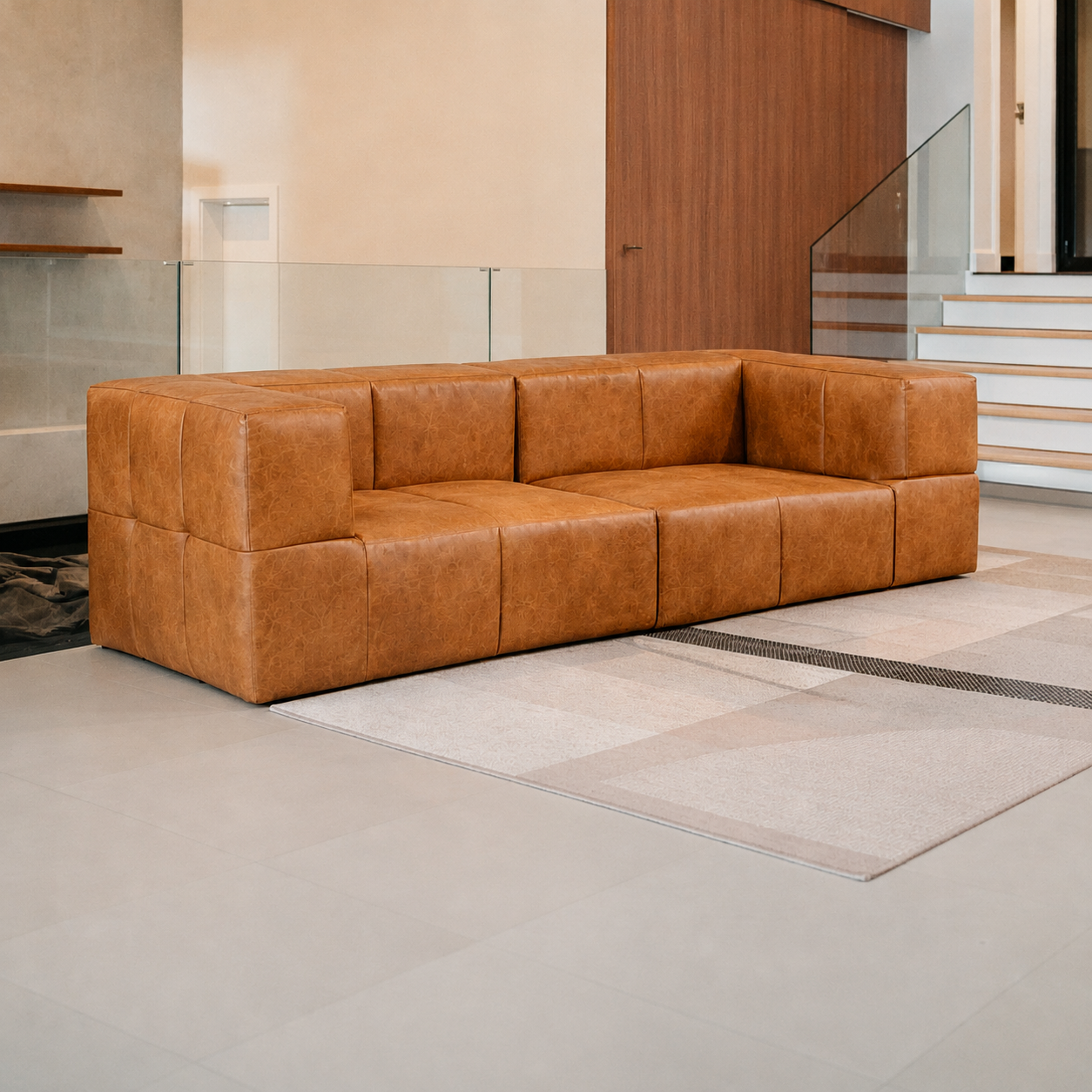 Sofá Modular 2 Lugares 2 Cantos em Poli-Couro Marrom