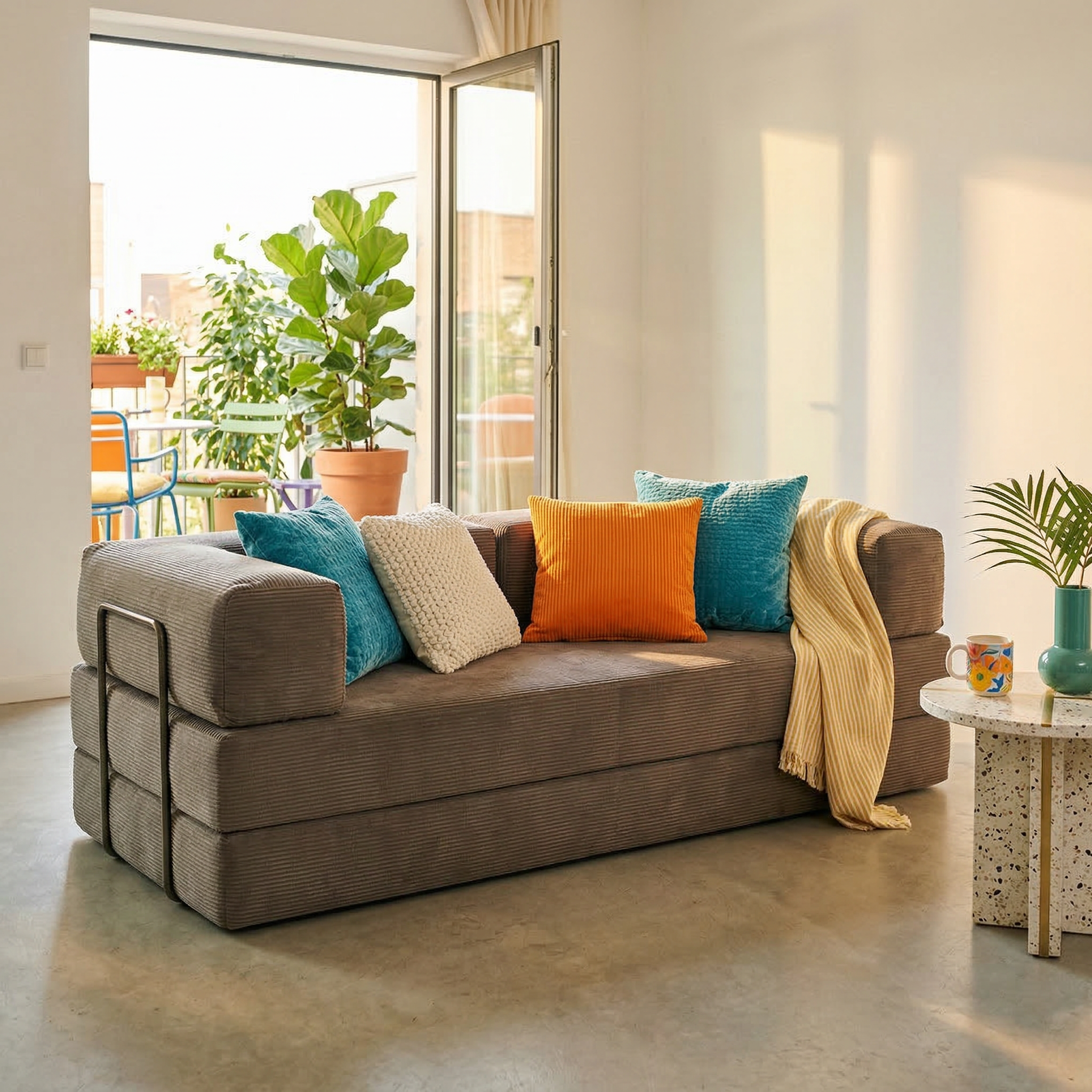 Sofá Cama 2 Lugares em Cotelê Flowin Cinza - Inflow