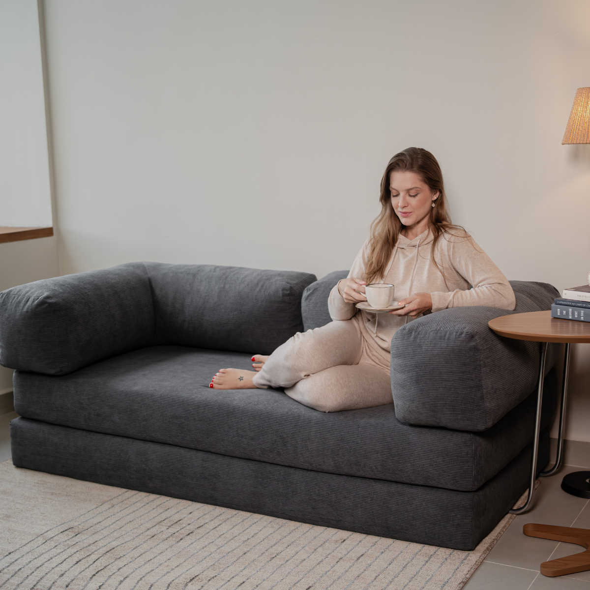 Sofá-Cama Flowin Cotelê - Cinza