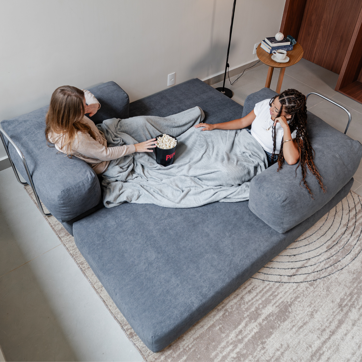 Sofá-Cama Flowin Cotelê - Cinza