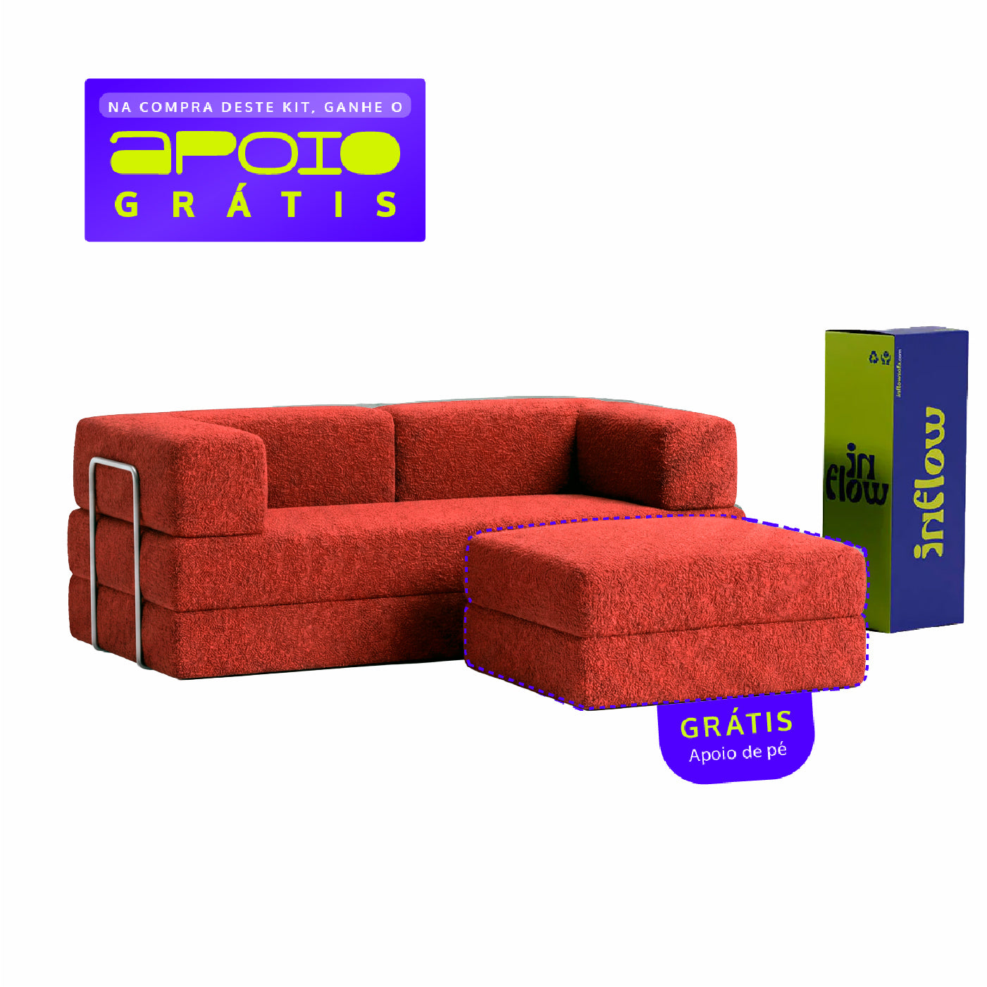 Sofá Cama Flowin com 1 Apoio de Pé em Boucle Plus Terracota