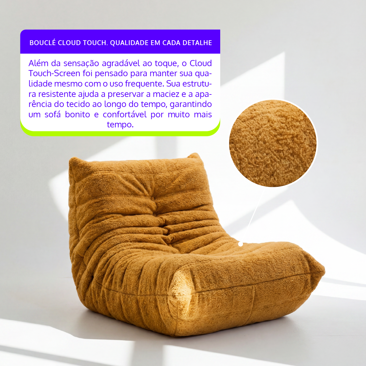 Poltrona Liv em Boucle Cloud Touch Mostarda