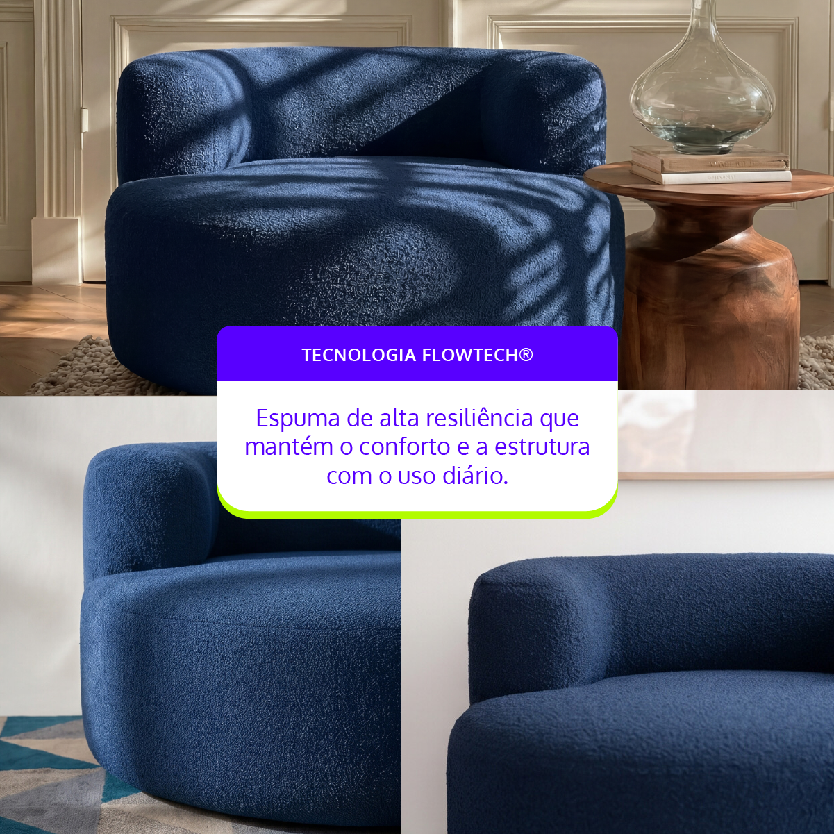Poltrona Luna em Boucle Azul Marinho