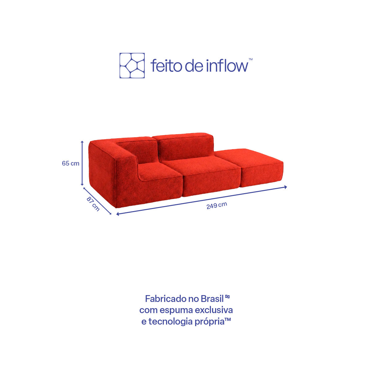 Sofá Modular Flow 2 Lugares 1 Canto com 1 Apoio de Pé em Boucle Plus Terracota