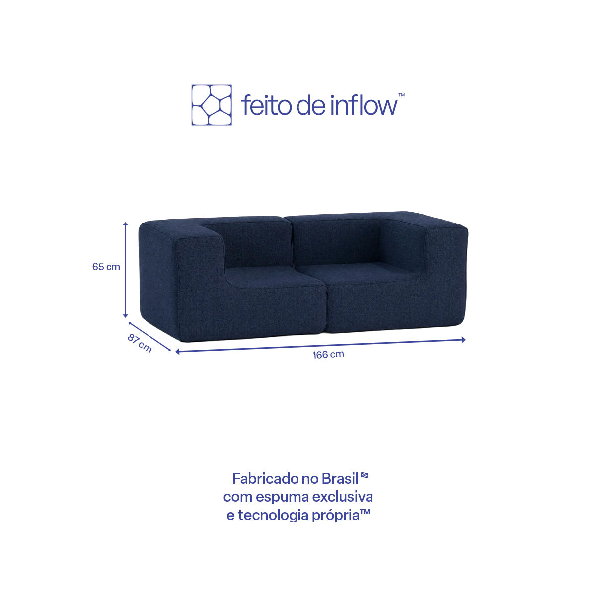 Sofá Modular Flow 2 Lugares 2 Cantos em Boucle Azul Marinho