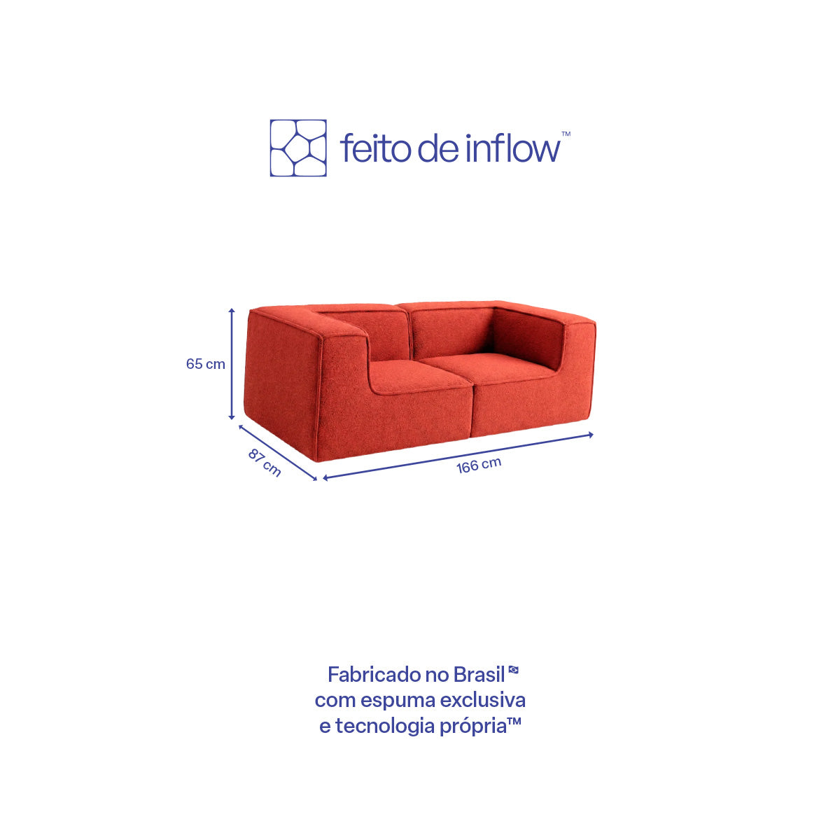 Sofá Modular Flow 2 Lugares 2 Cantos em Boucle Plus Terracota