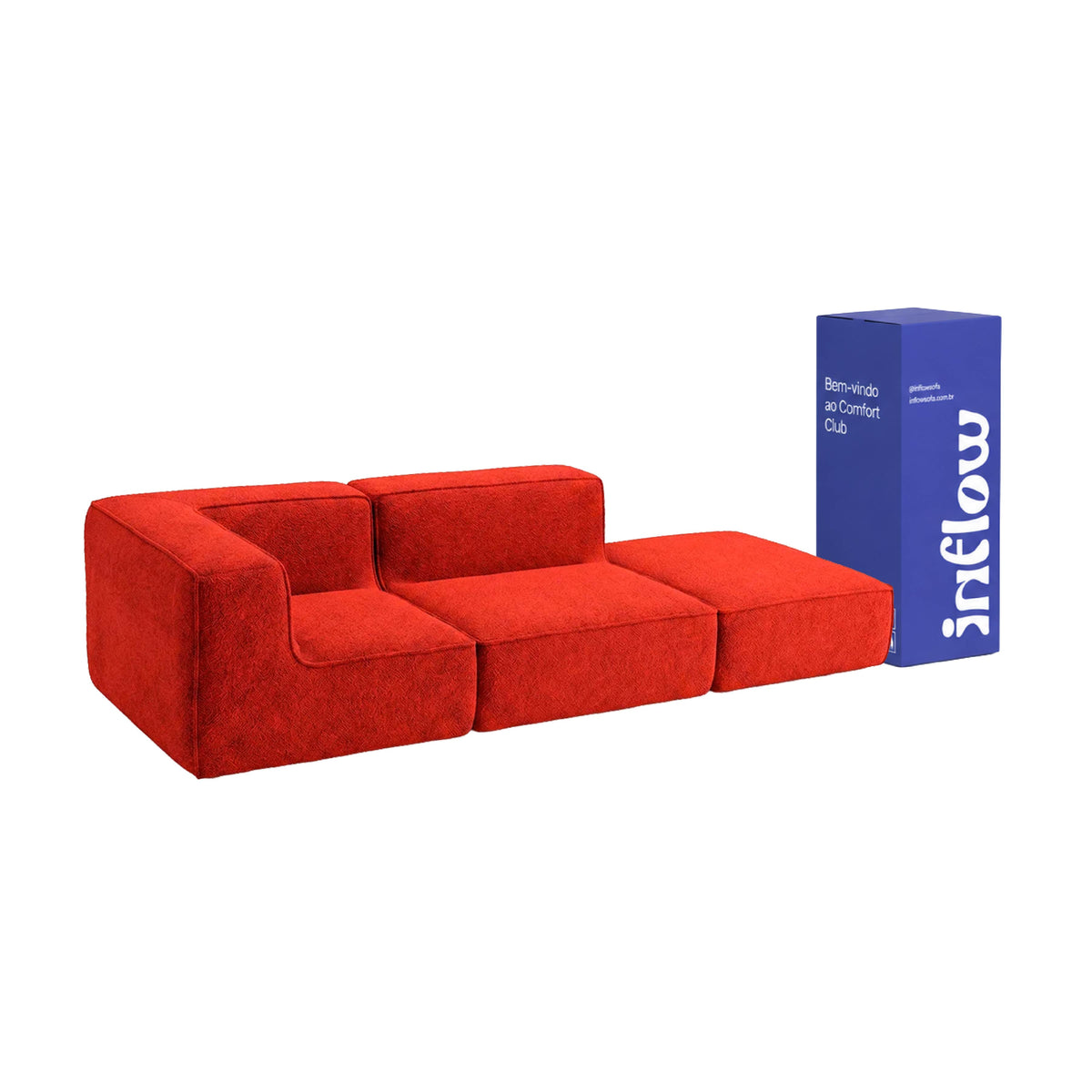 Sofá Modular Flow 2 Lugares 1 Canto com 1 Apoio de Pé em Boucle Plus Terracota