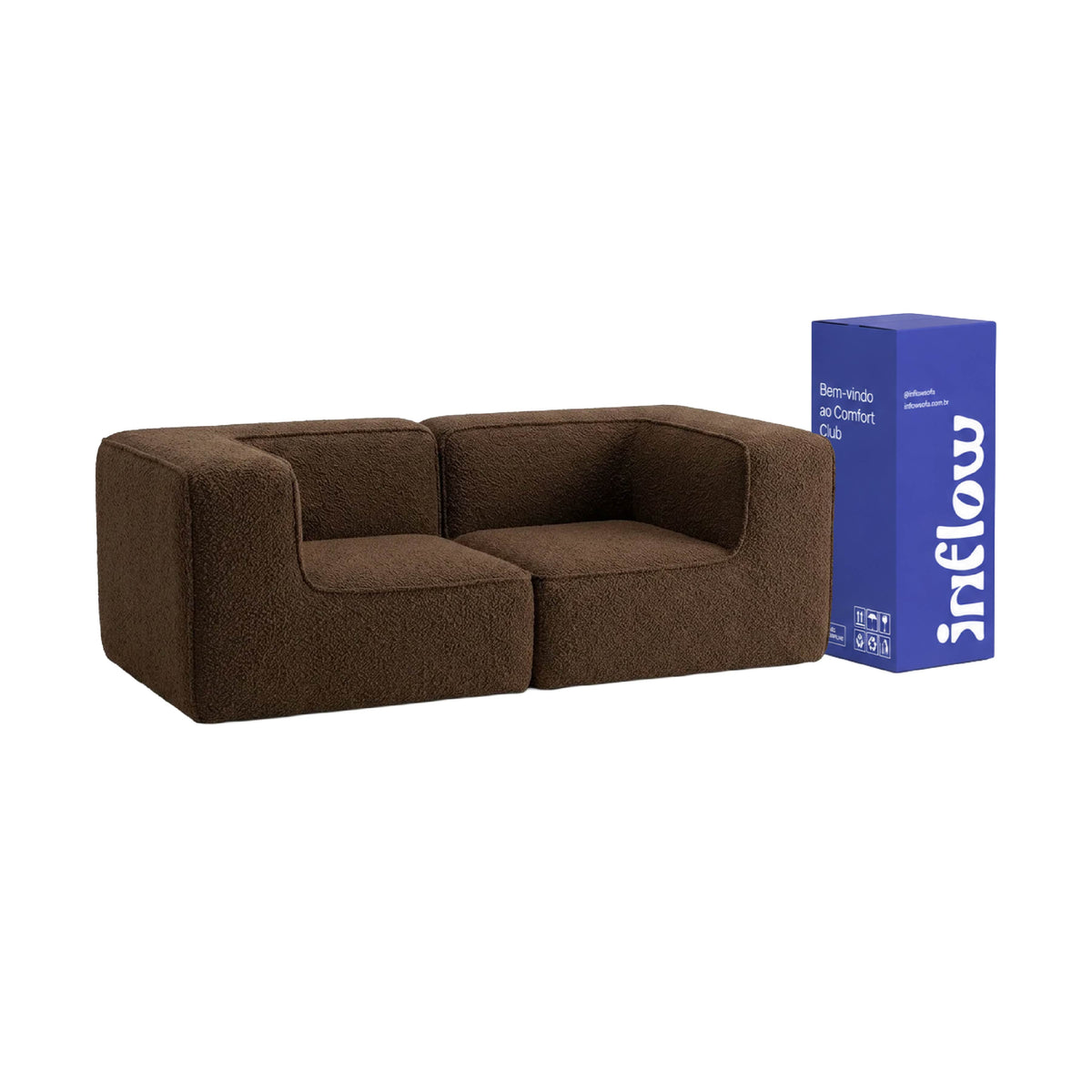 Sofá Modular Flow 2 Lugares 2 Cantos em Boucle Plus Marrom