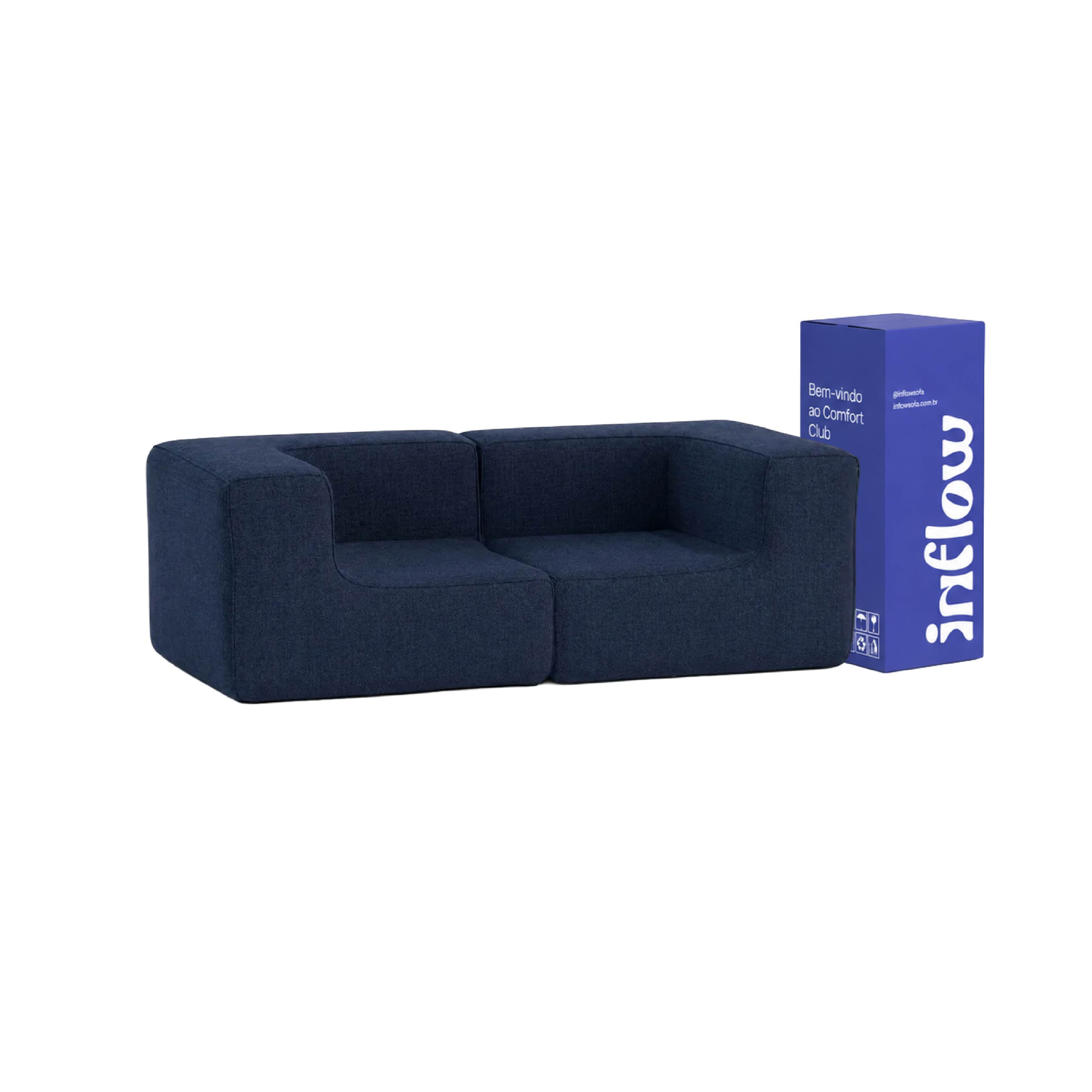 Sofá Modular Flow 2 Lugares 2 Cantos em Boucle Azul Marinho