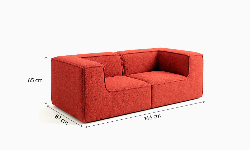 Sofá Modular Flow 2 Lugares 2 Cantos em Boucle Plus Terracota