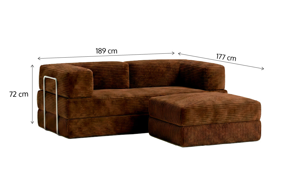 Sofá Cama Flowin com Apoio de Pé em Cotele - Soft Brown