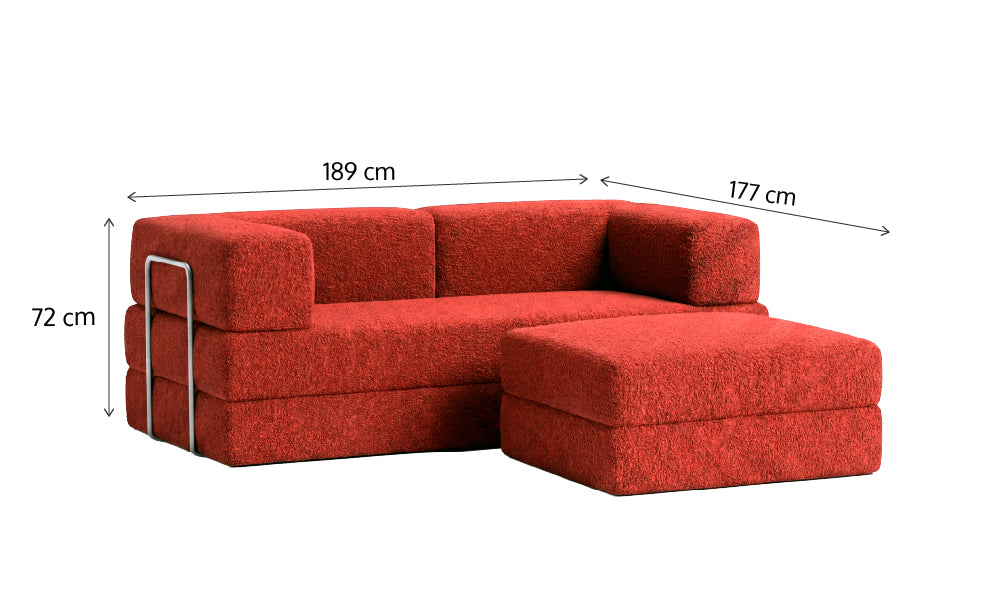 Sofá Cama Flowin com Apoio de Pé em Boucle Plus - Terracota