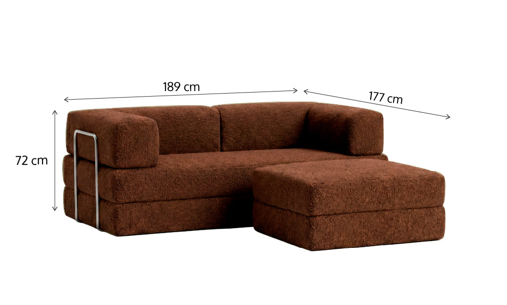 Sofá Cama Flowin com Apoio de Pé em Boucle Plus - Marrom
