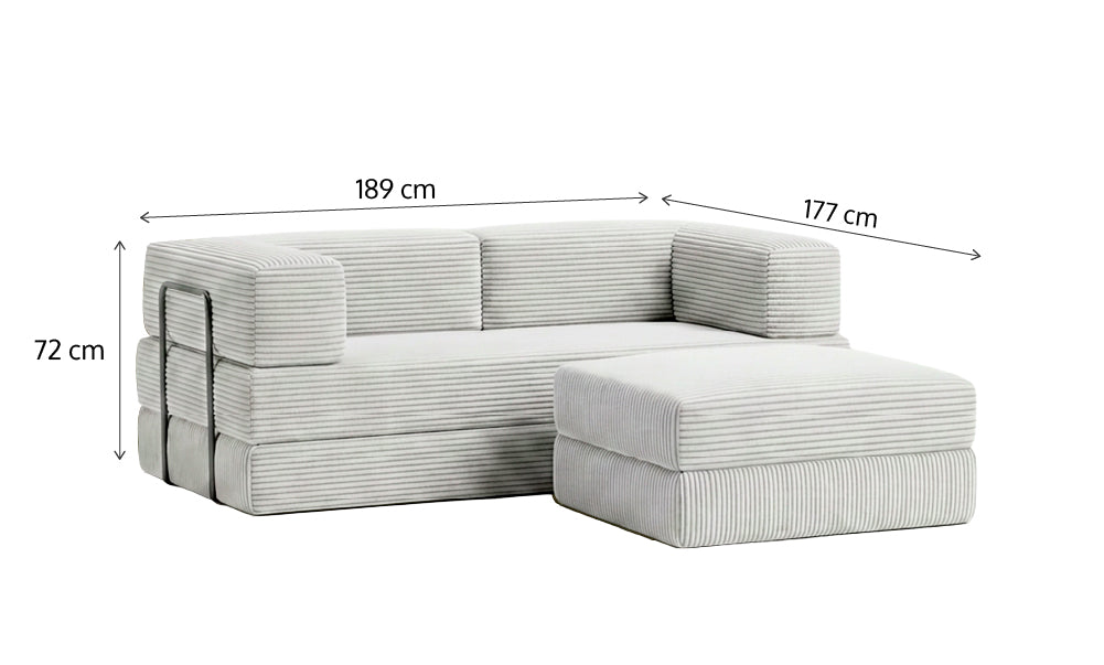 Sofá Cama Flowin com Apoio de Pé em Cotele - Soft Milk