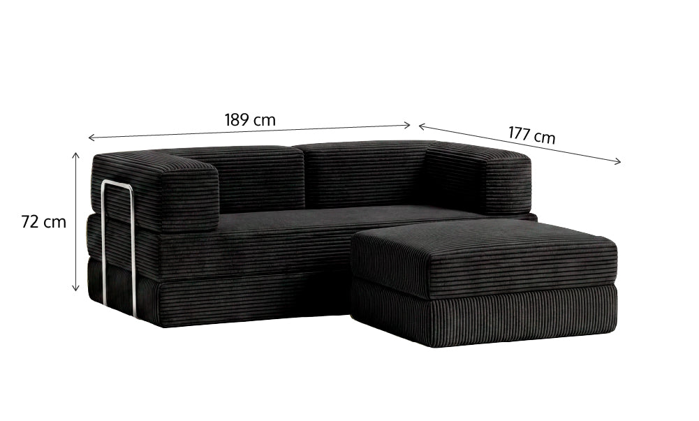 Sofá Cama Flowin com Apoio de Pé em Cotele - Black