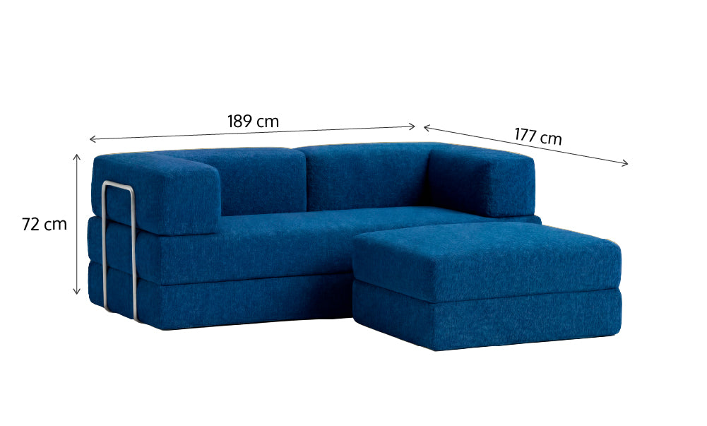 Sofá Cama Flowin com Apoio de Pé em Boucle - Azul Marinho