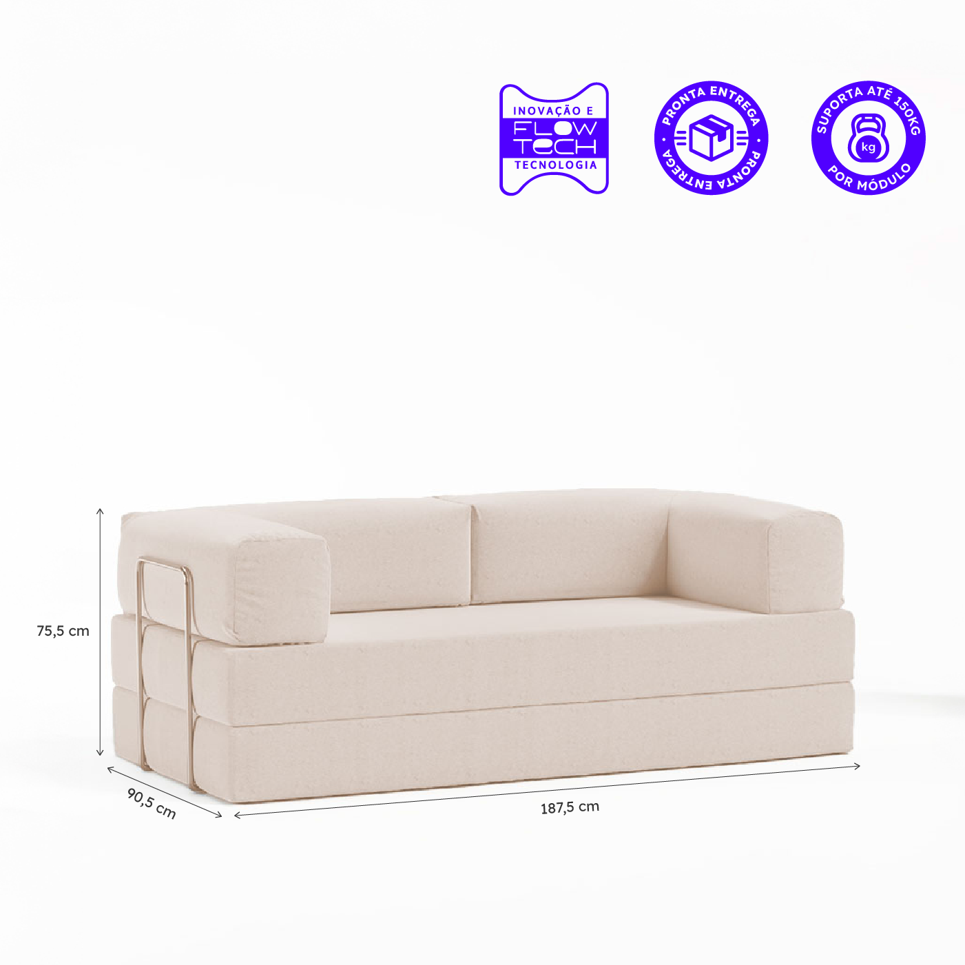 Sofá-Cama Flowin Cotelê - Bege