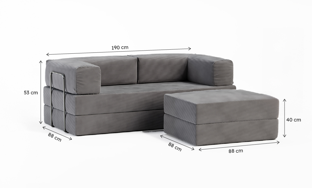 Sofá-Cama Flowin Cotelê com Chaise - Cinza Grafite