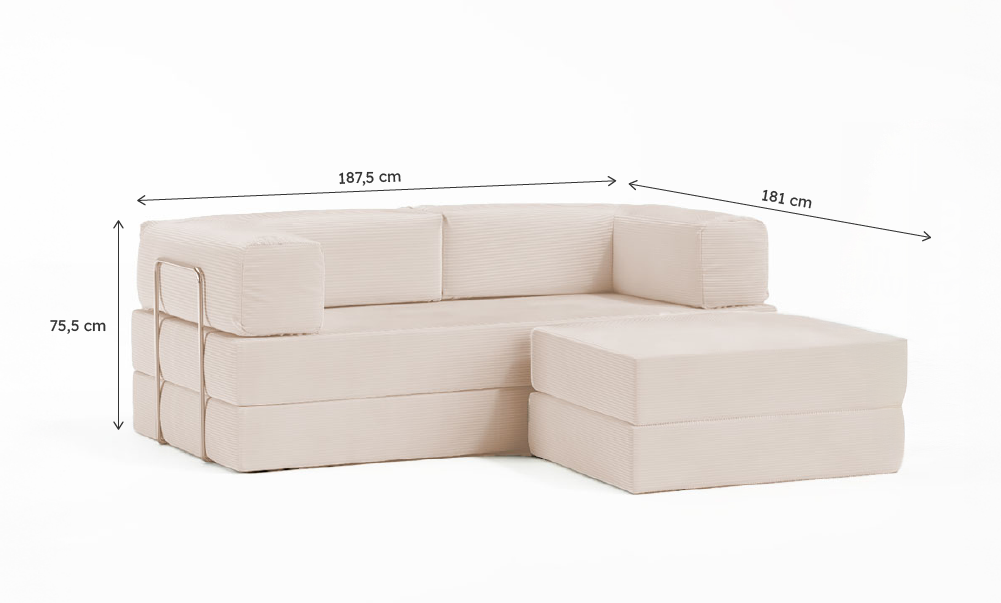 Sofá-Cama Flowin Cotelê com Apoio de Pé - Bege