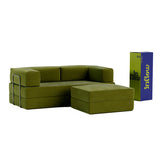Sofá-Cama Flowin Cotelê com Apoio de Pé - Verde Oliva
