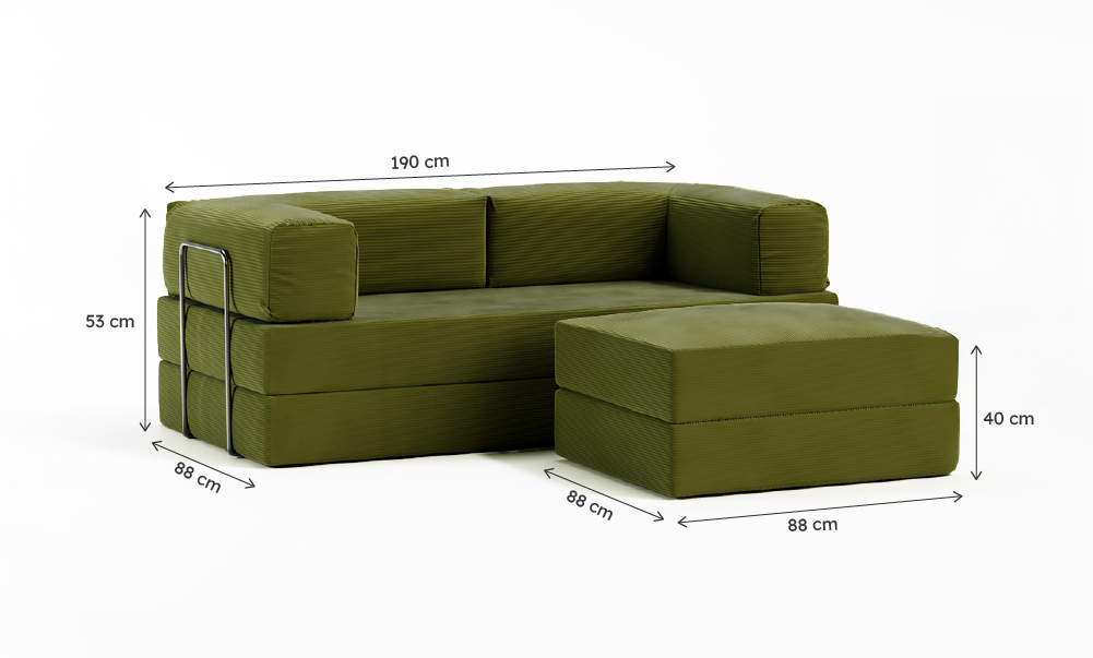 Sofá-Cama Flowin Cotelê com Chaise - Verde Oliva