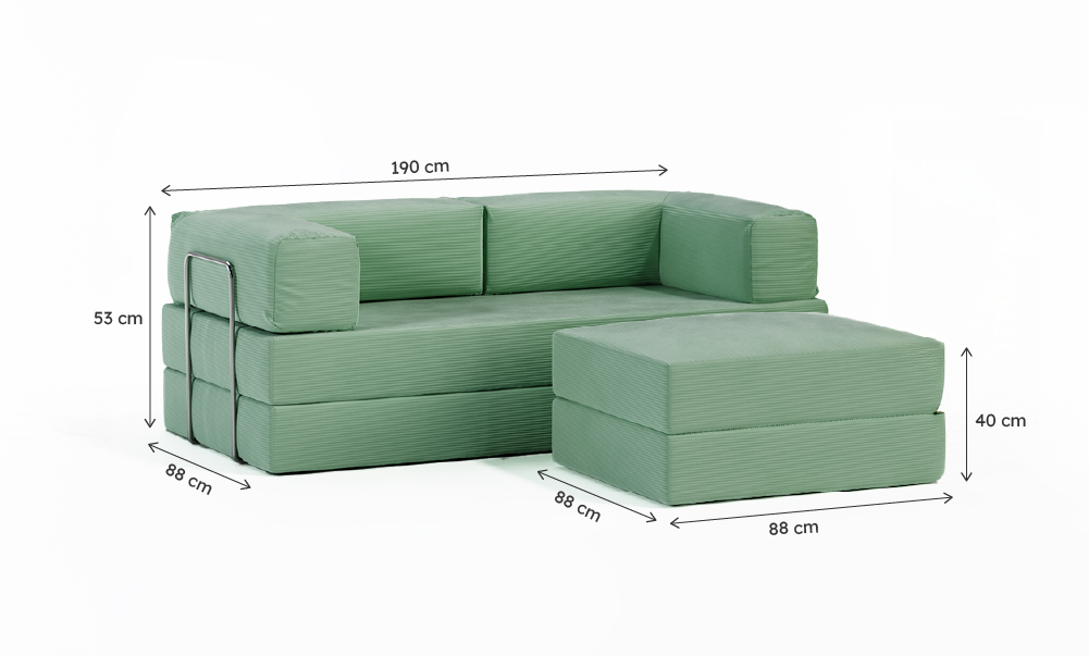 Sofá-Cama Flowin Cotelê com Chaise - Verde Menta