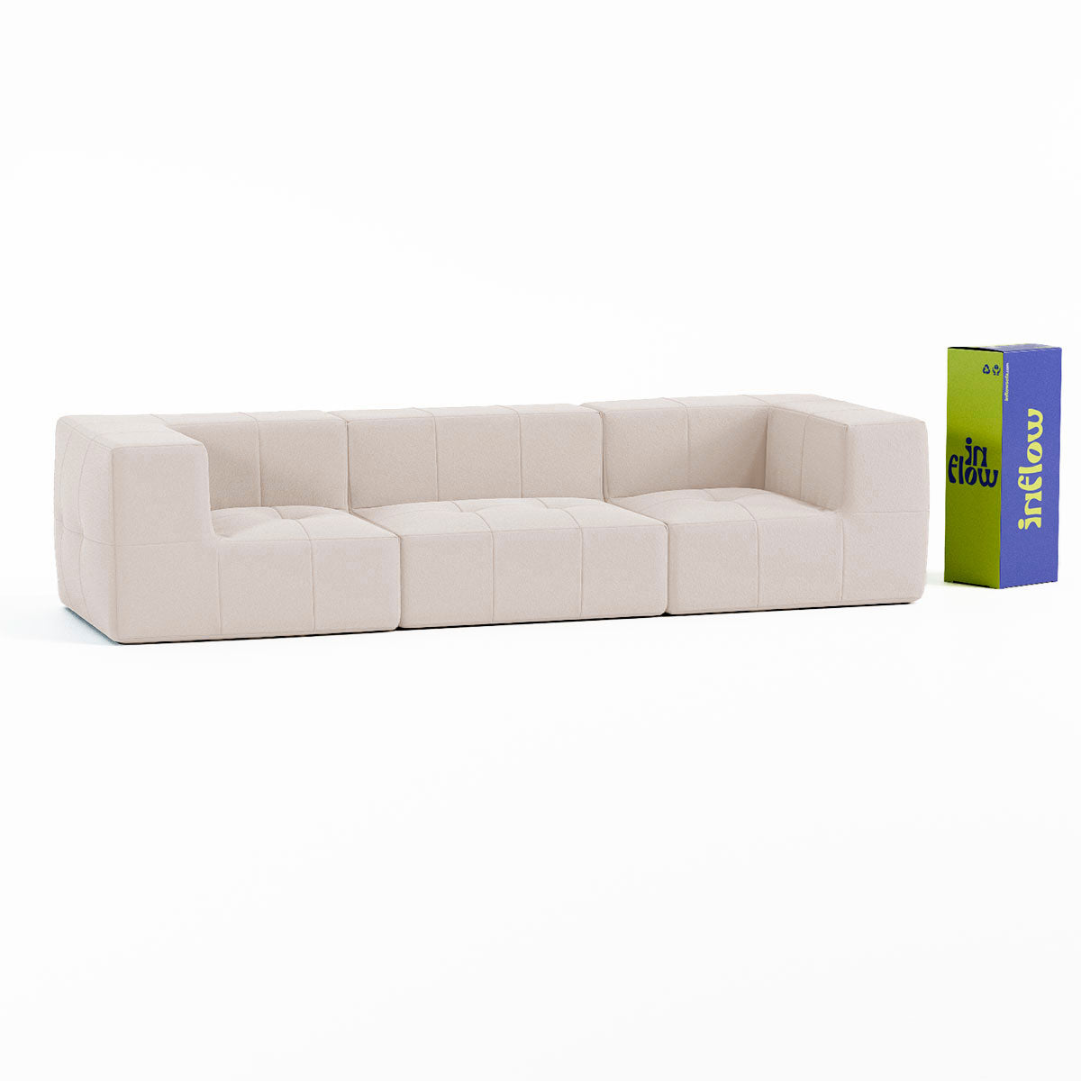 Sofá Modular 3 Lugares 2 Cantos em Boucle Bege