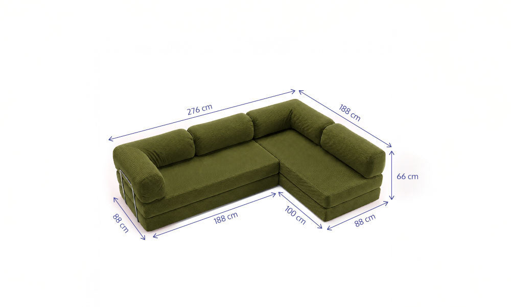 Sofá Cama Flowin Extenso com Encosto e Apoio - Cotele Verde Oliva
