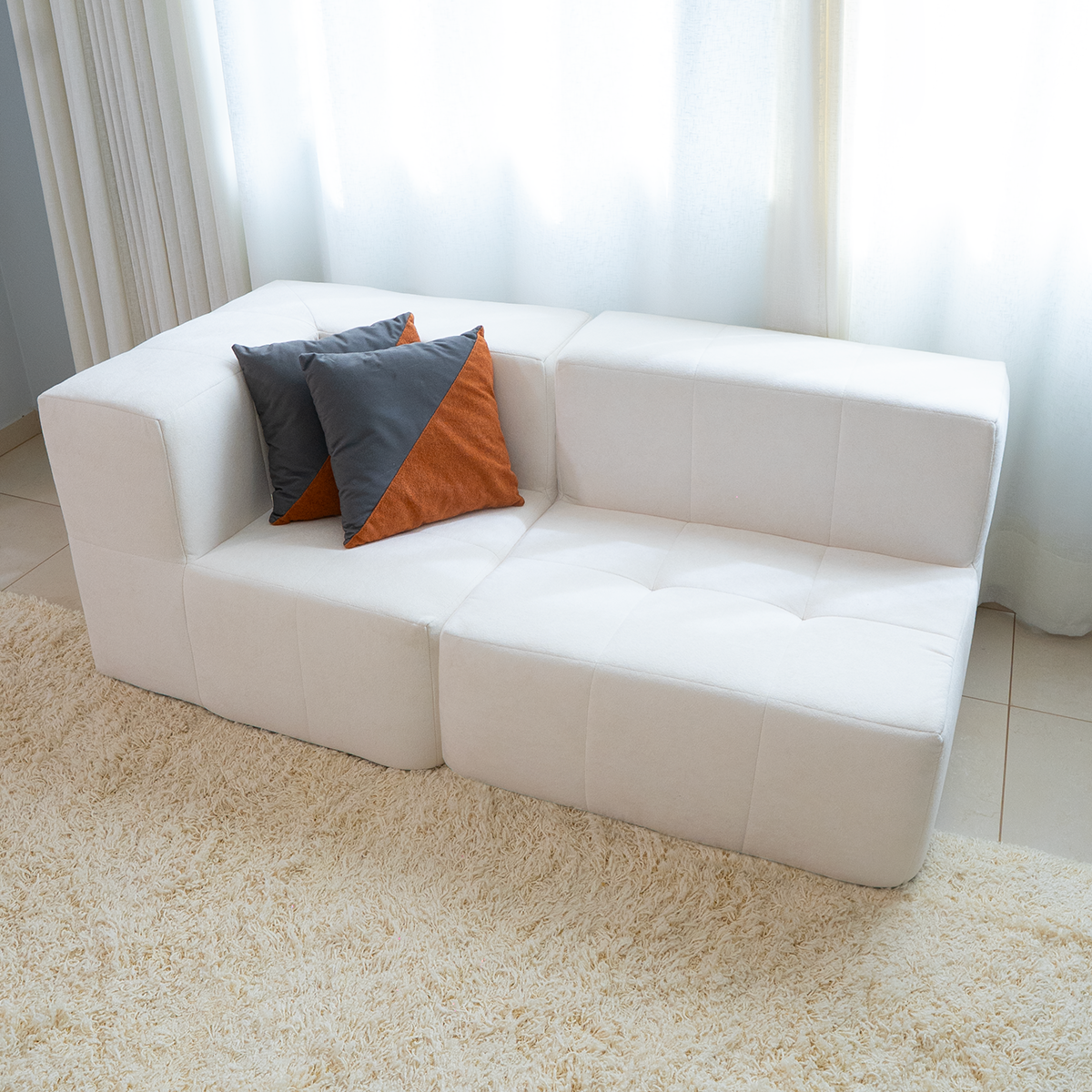 Sofá Modular 2 Lugares 1 Canto em Boucle Bege