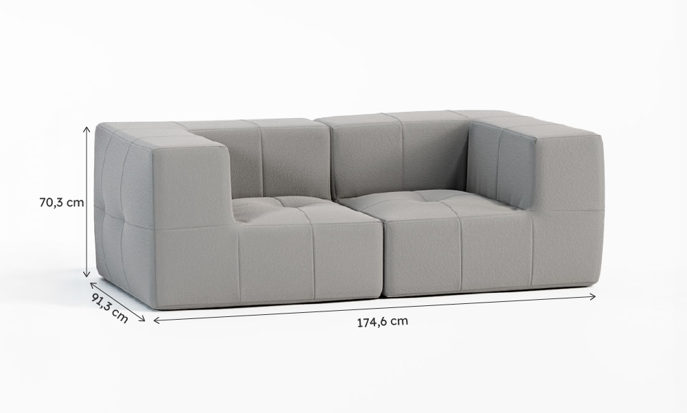 Sofá Modular Boucle Cinza - 2 Lugares - 2 Cantos