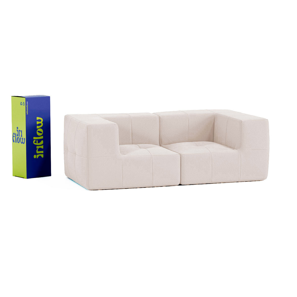 Sofá Modular 2 Lugares 2 Cantos em Boucle Bege