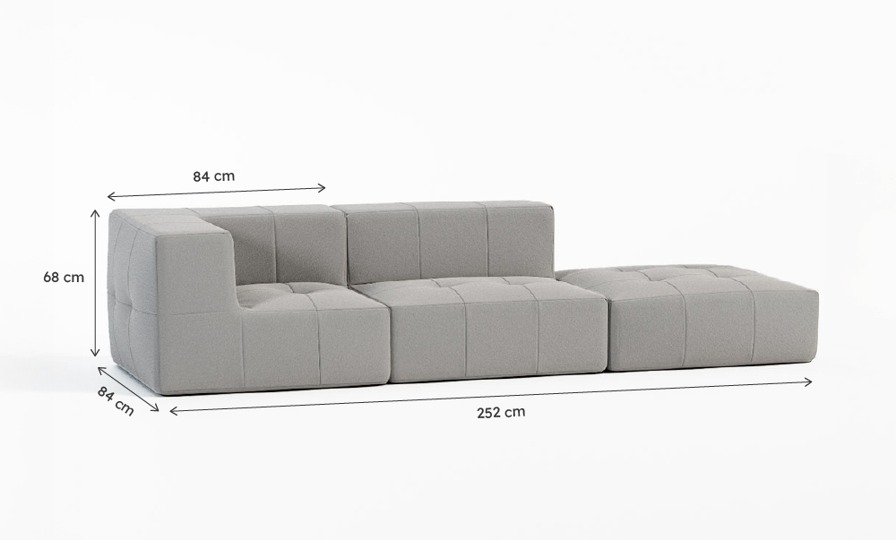 Sofá Modular Boucle Cinza - 2 Lugares - 1 Canto com Chaise