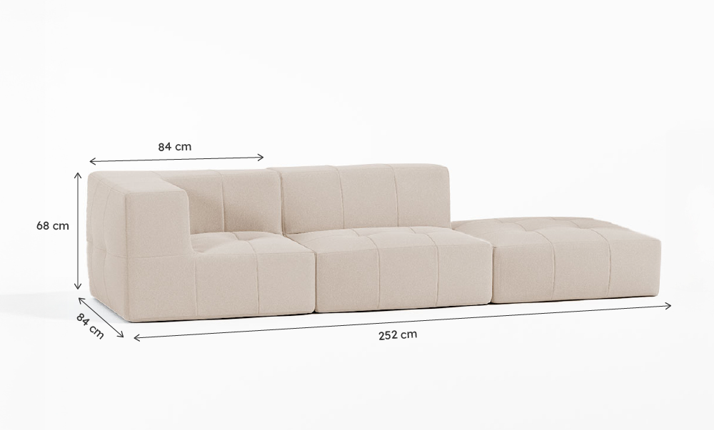 Sofá Modular Boucle Bege - 2 Lugares - 1 Canto com Chaise