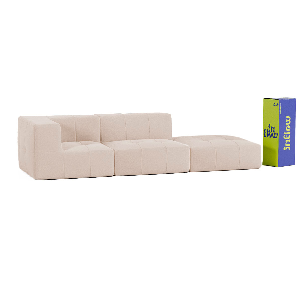 Sofá Modular Boucle Bege - 2 Lugares - 1 Canto com Chaise
