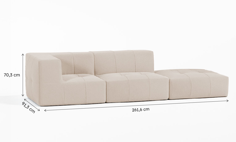 Sofá Modular Boucle Bege - 2 Lugares - 1 Canto com Apoio de Pé