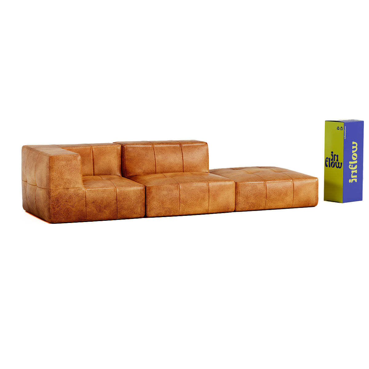 Sofá Modular Poli-Couro Marrom - 2 Lugares - 1 Canto com Apoio de Pé