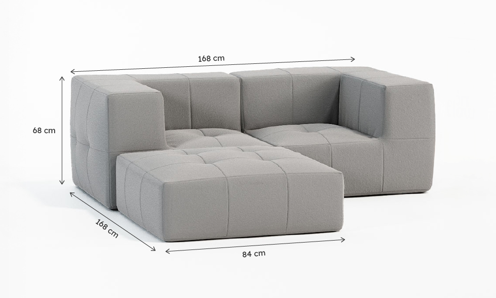 Sofá Modular Boucle Cinza - 2 Lugares - 2 Cantos com Chaise