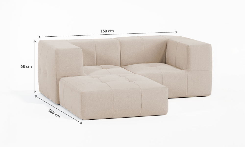 Sofá Modular Boucle Bege - 2 Lugares - 2 Cantos com Chaise