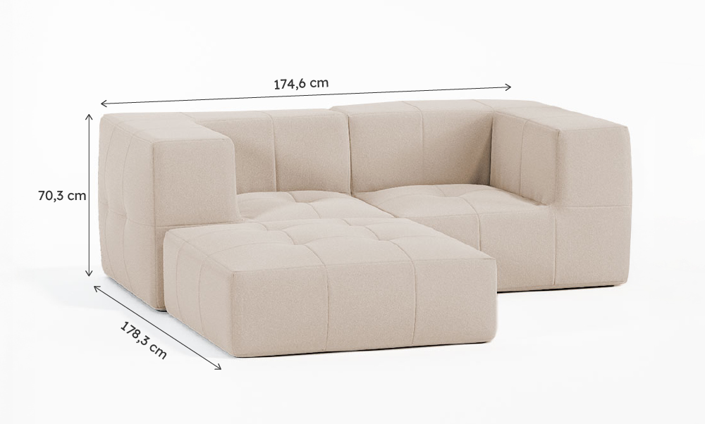 Sofá Modular Boucle Bege - 2 Lugares - 2 Cantos com Apoio de Pé