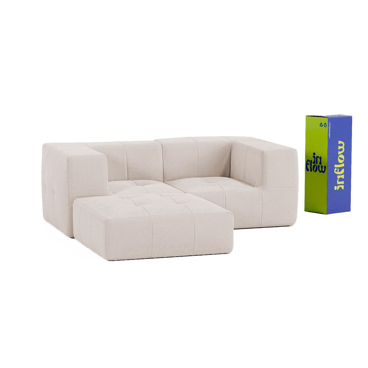 Sofá Modular Boucle Bege - 2 Lugares - 2 Cantos com Apoio de Pé