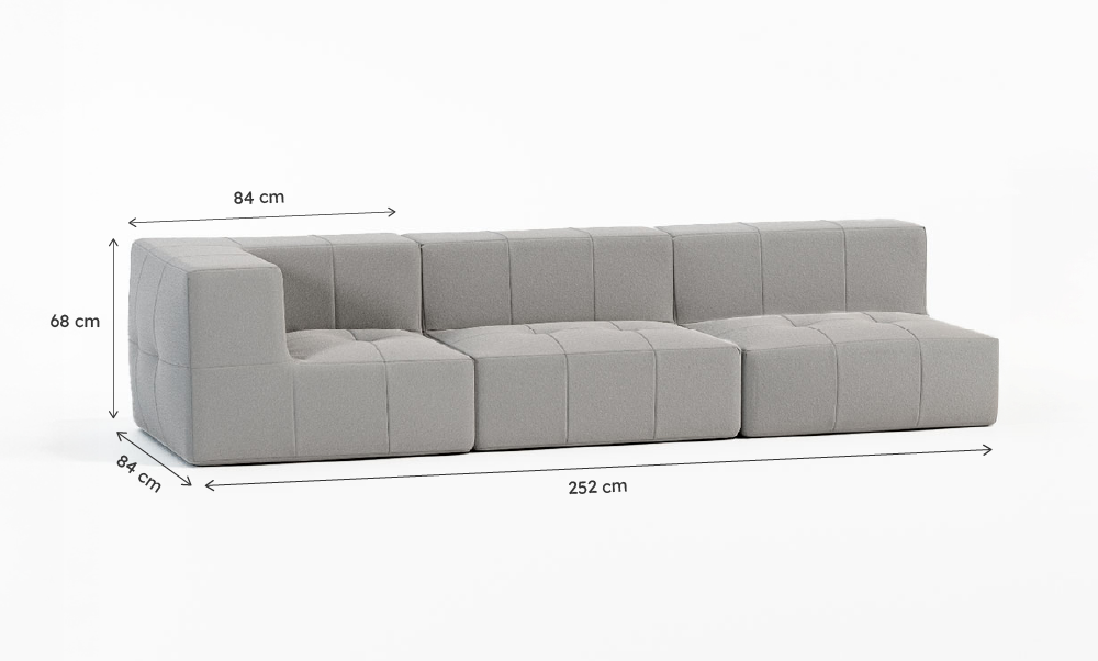 Sofá Modular Boucle Cinza - 3 Lugares - 1 Canto