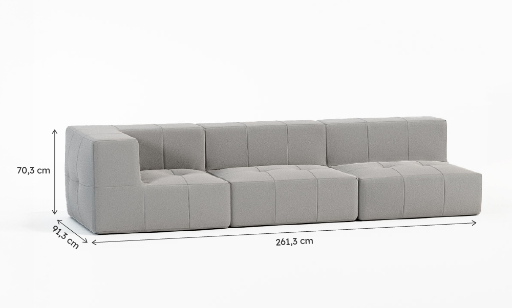 Sofá Modular Boucle Cinza - 3 Lugares - 1 Canto