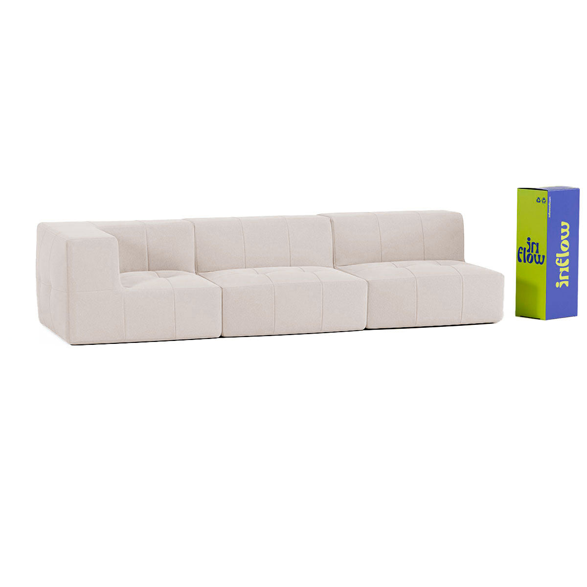 Sofá Modular 3 Lugares 1 Canto em Boucle Bege